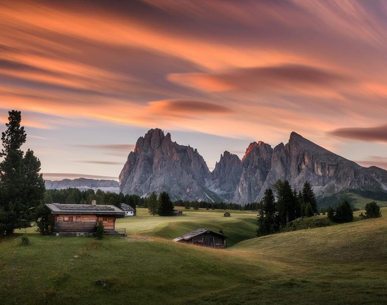 Cielo rosso sull'Alpe di Siusi