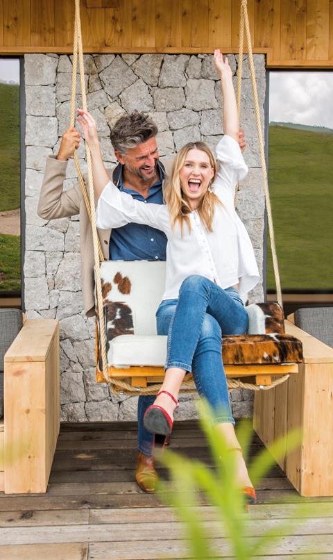 Pair on the Swing Chair on the Terrace