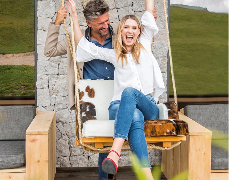 Pair on the Swing Chair on the Terrace