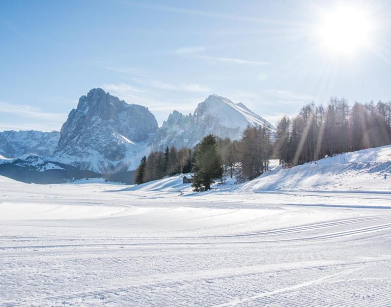 Die schneebedeckte Seiser Alm